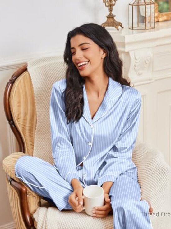 Satin Silk Pajama Set Long Sleeve Button Down Lounge Wear XXL - Picture 4 of 7